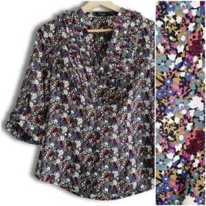 XXI FOREVER 21 Button Down Ditsy Floral Ruffle Detail Blouse Top Colorful Sz S